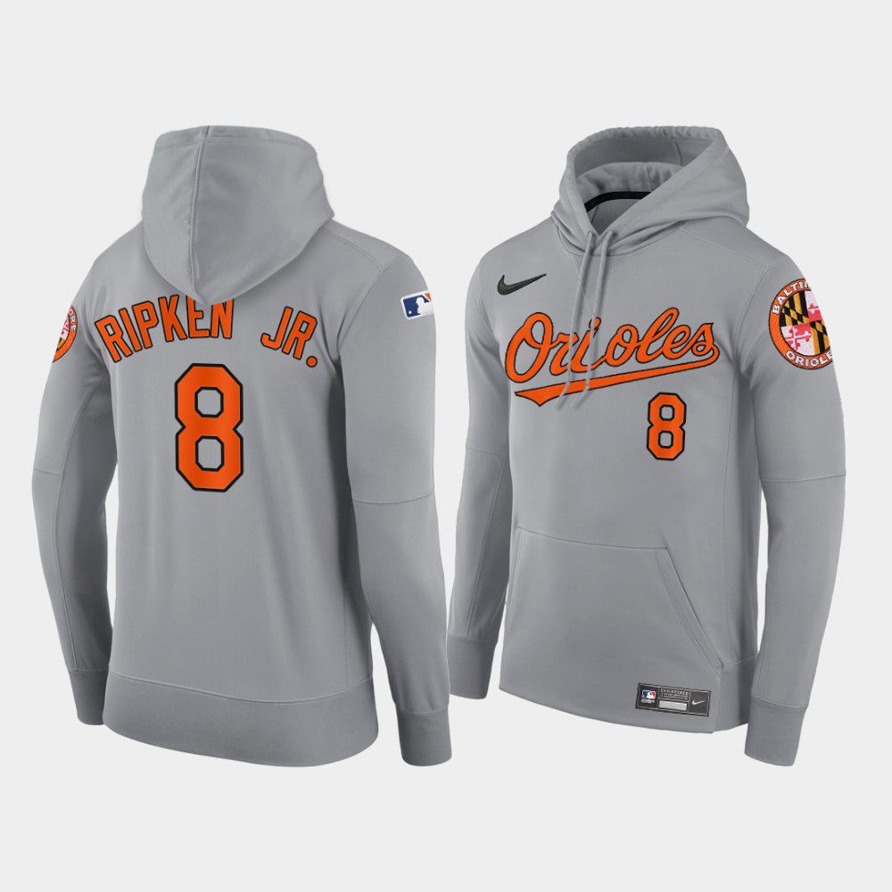 Cheap Men Baltimore Orioles 8 Ripken jr gray road hoodie 2021 MLB Nike Jerseys